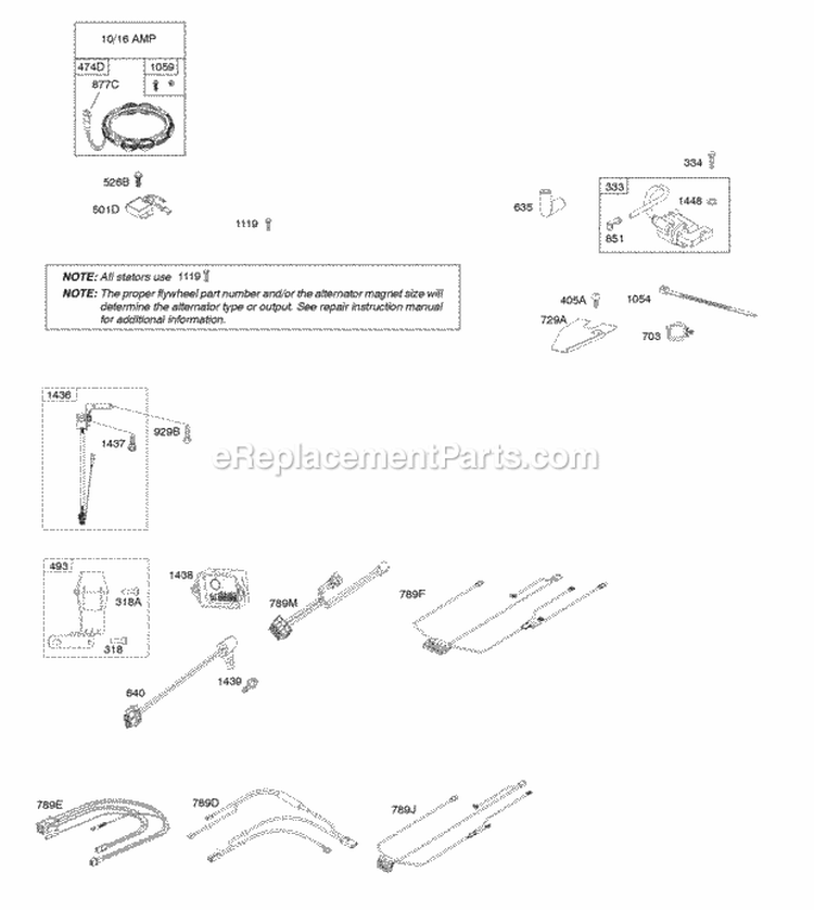 Alternator Ignition Diagram and Parts List for 49M877-0046-G1  Briggs and Stratton Engine
